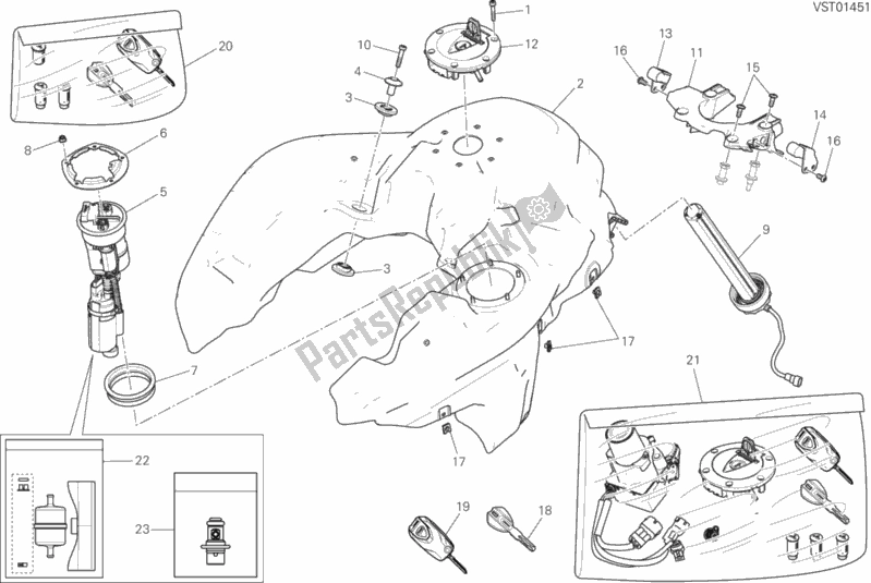 All parts for the Fuel Tank of the Ducati Multistrada 1200 S D-air 2016